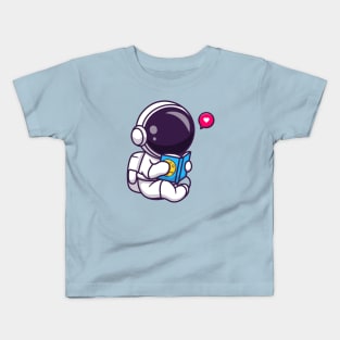 Cute Astronaut Reading Book Cartoon Kids T-Shirt